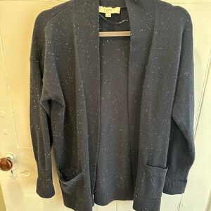 LOFT Navy Speckled Open-Front Cardigan